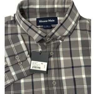 Mizzen+Main Mens XL Gray Pewter Timothy Plaid City Flannel Long Sleeve‎ Shirt